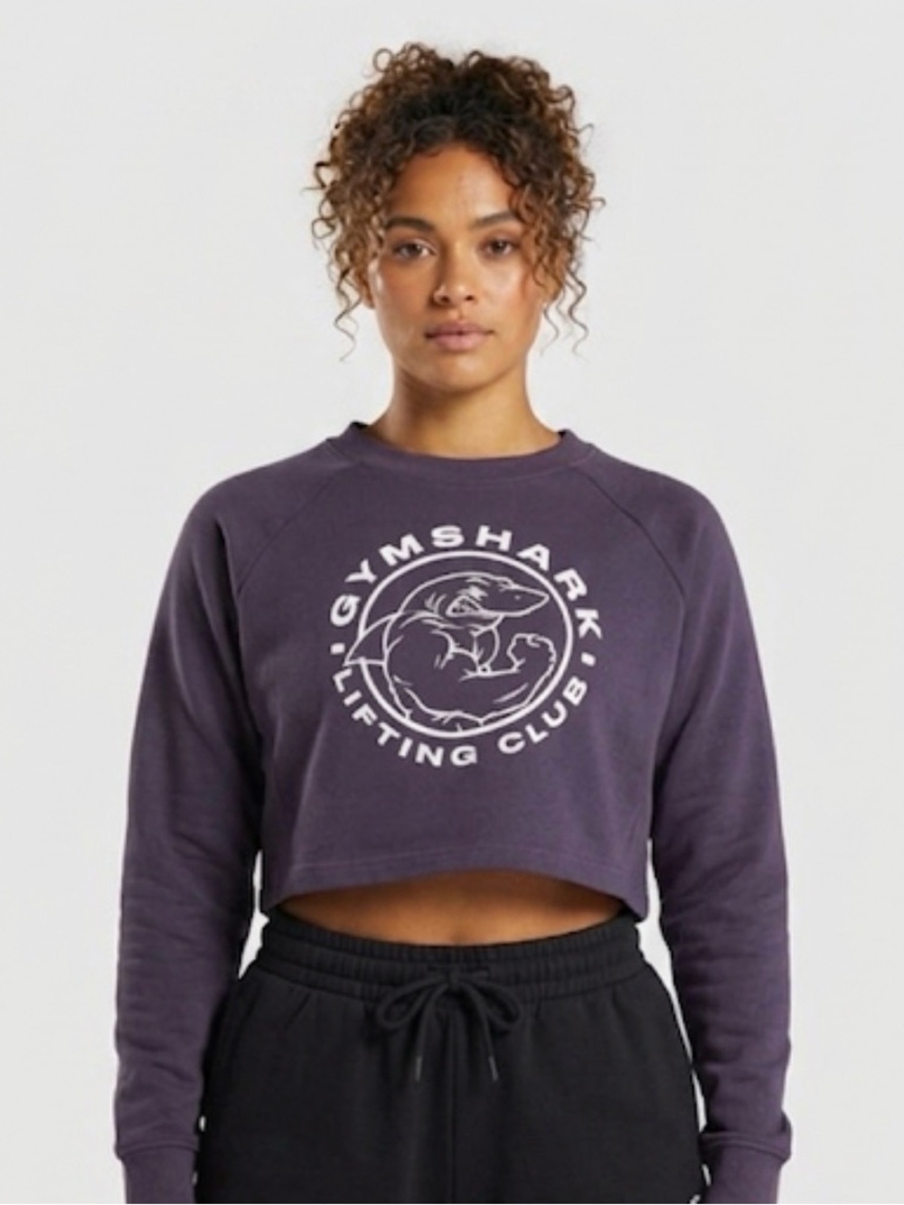 Gymshark Legacy Cropped Sweatshirt Size Small Purple Shark Graphic